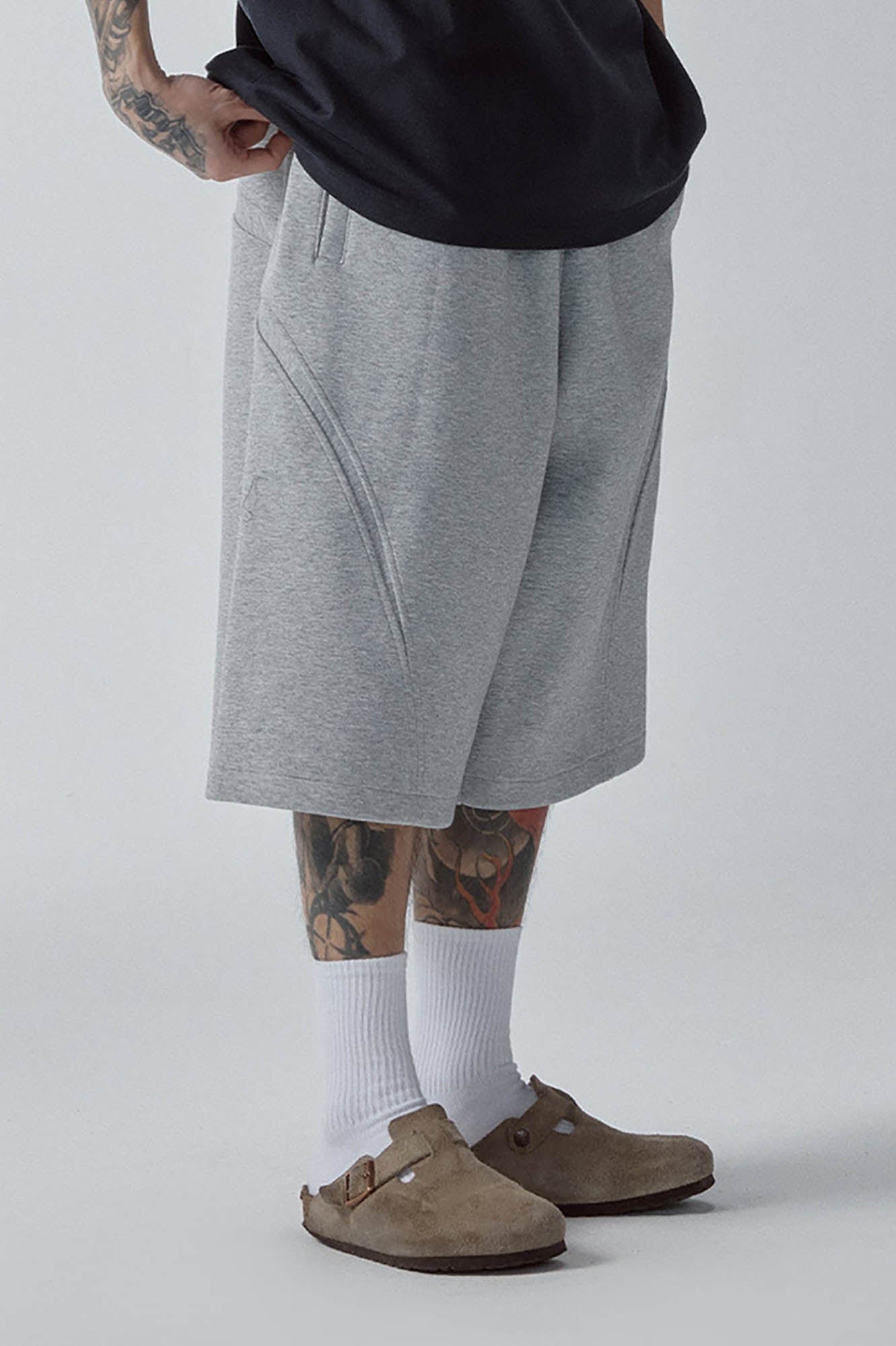 F2CE Curved Spliced Drawstring Shorts-Shorts-S-Free Shipping Leatheretro