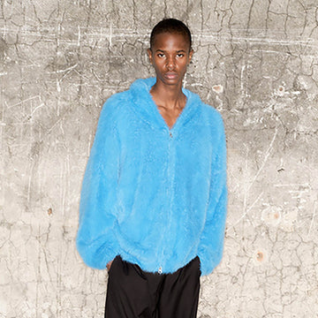 TRIANGLE PROJECT Fuzzy Zip-Up Hoodie-Jacket-XS-Blue-Free Shipping Leatheretro