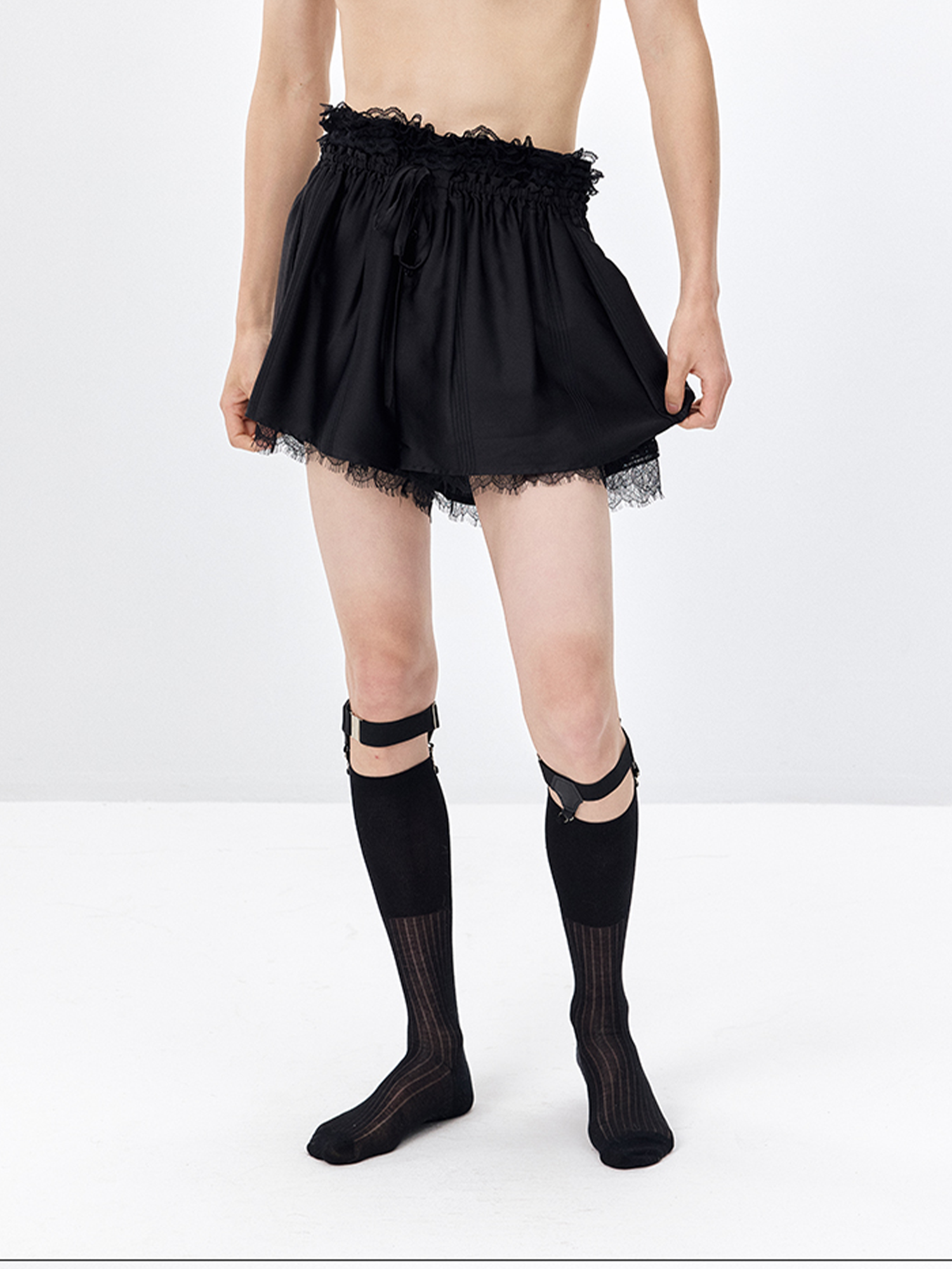 TUIMU Lace Panel Acetate Shorts-Shorts-S (Preorder)-Free Shipping Leatheretro