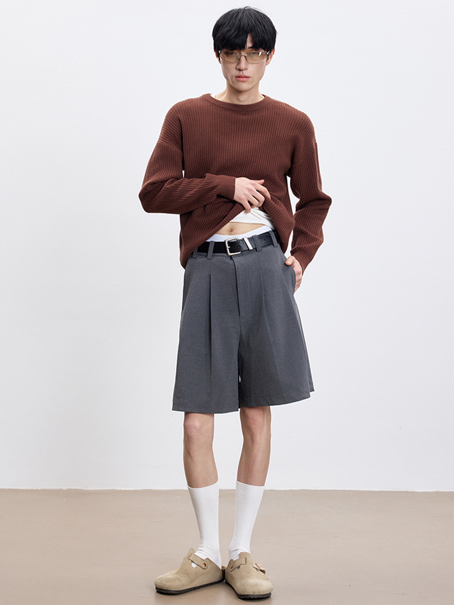 TUIMU Pleated Wide-Leg Shorts-Shorts-S-Free Shipping Leatheretro