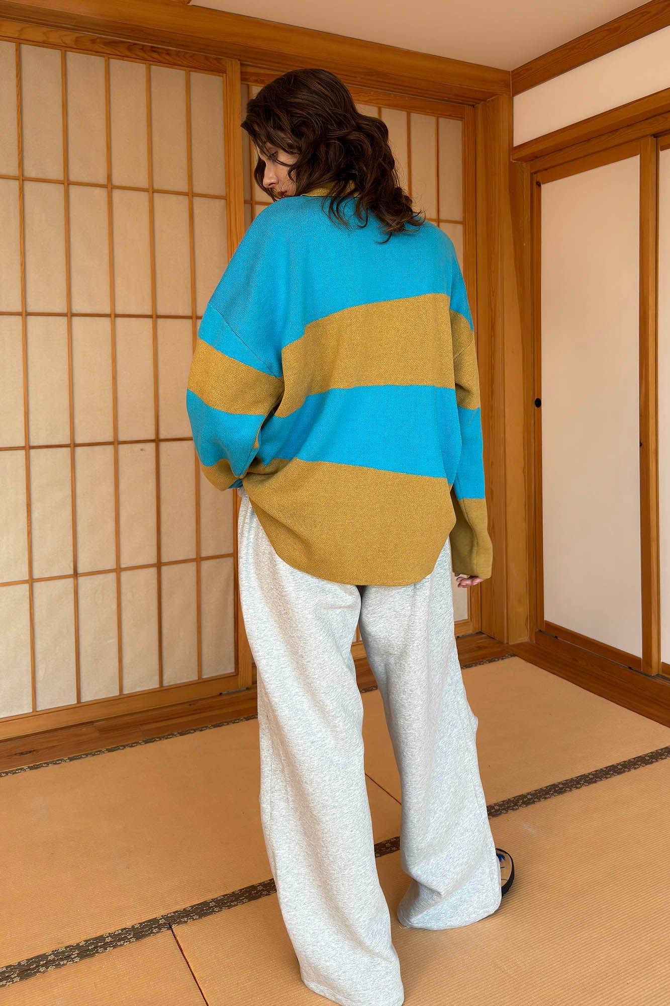MIICHOUS Nature Magazine Ripple Stripe Polo Sweater-Sweater-S-Blue-Free Shipping Leatheretro