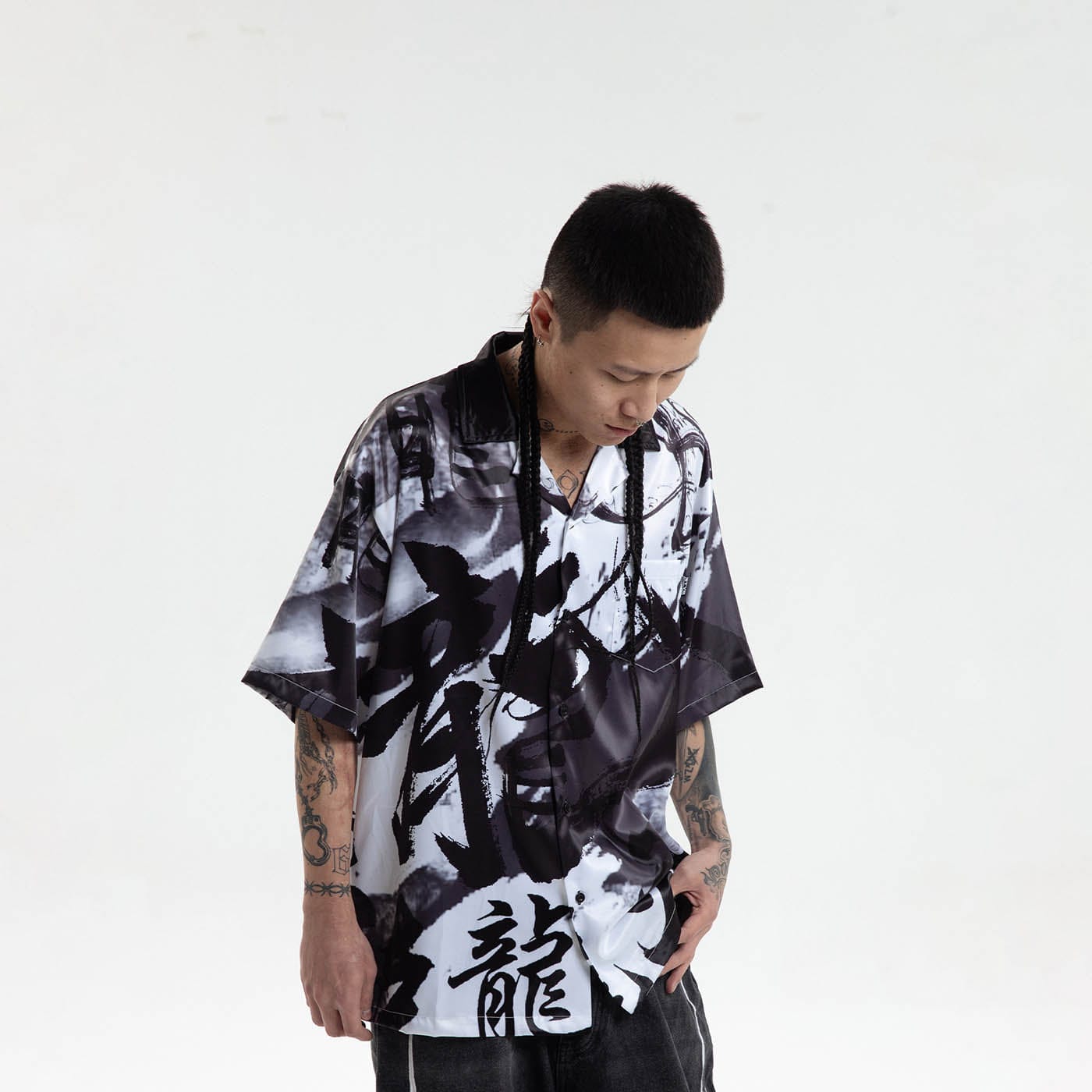 RTVG Dragon Calligraphy Cuban Half Shirt-Half shirt-S-Free Shipping Leatheretro