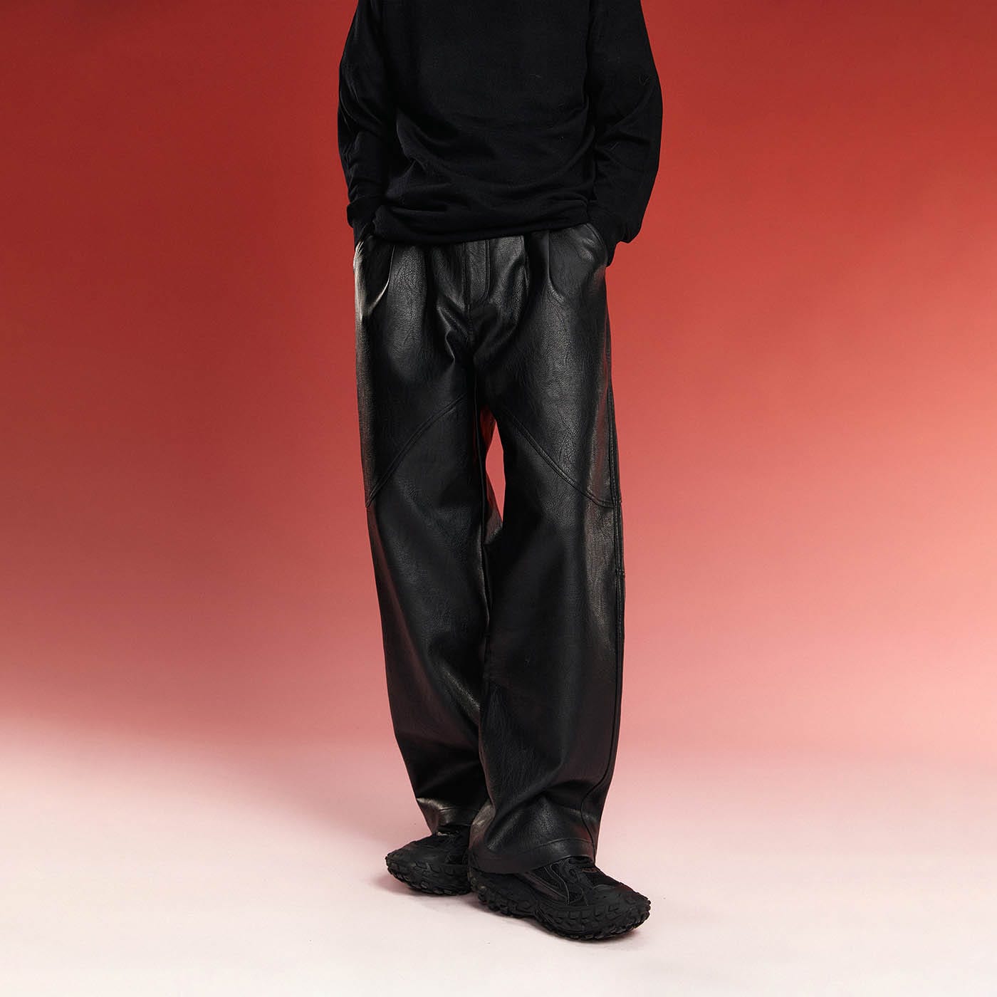 1997 POSTOFFICE Spliced Faux Leather Pants-Pants-S-Black-Free Shipping Leatheretro