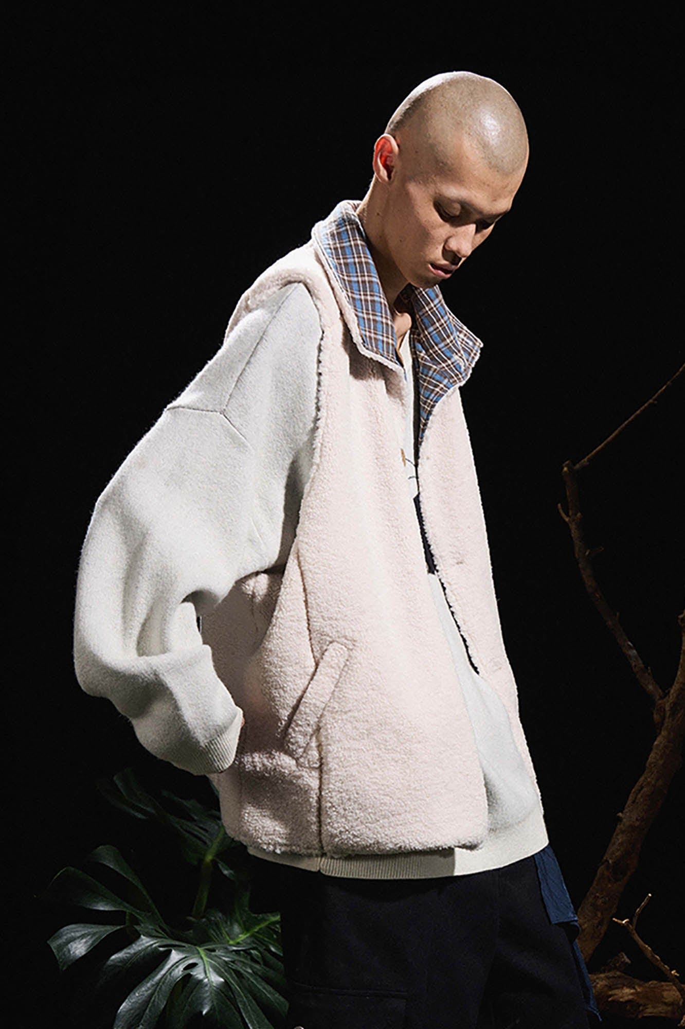 RELABEL Pupa Reversible Plaid Fleece Vest-Vest-S-White-Free Shipping Leatheretro