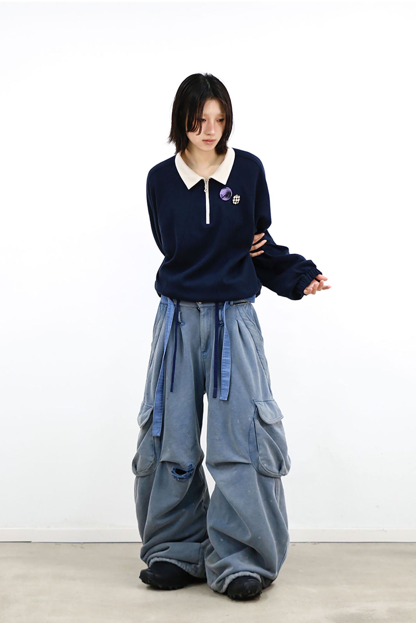 RELABEL Distressed Splatter Double-Waist Cargo Pants-Pants-XS-Free Shipping Leatheretro