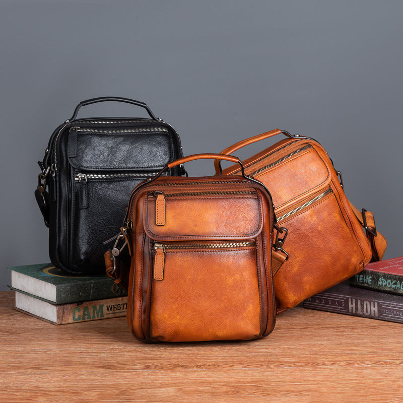 Cowhide Retro Casual Men's Messenger Bag - Vintage Crossbody Leather Handbag-Messenger Bag-Black-Free Shipping Leatheretro