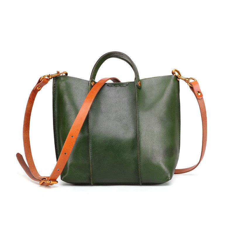 Premium Cowhide Leather Shoulder Tote Bag - Modern Bucket Style Shoulder Bags-Shoulder Bag-Black-Free Shipping Leatheretro
