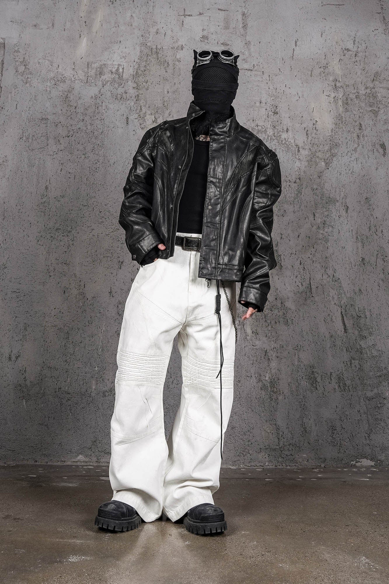 UNDERWATER Infernal Gaze Crinkled Waxed Wide-Leg Pants White-Pants-S-Free Shipping Leatheretro