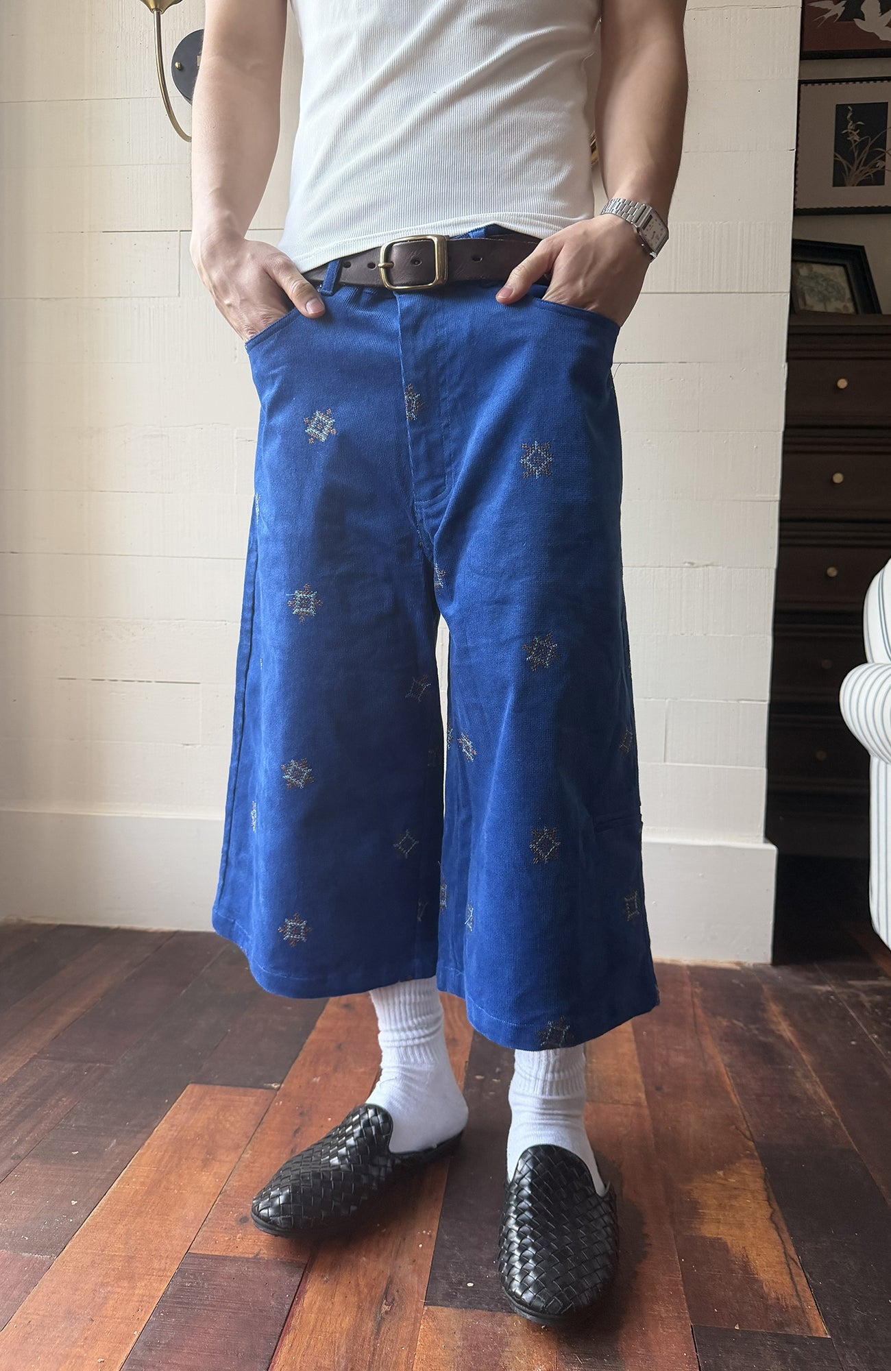 TRECLUB Embroidered Wide-leg Shorts-Shorts-S (preorder)-Free Shipping Leatheretro