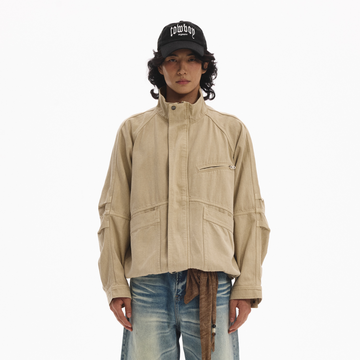 LEONSENSE Utility Raglan Stand-Collar Denim Jacket-Jacket-S (Preorder)-Free Shipping Leatheretro