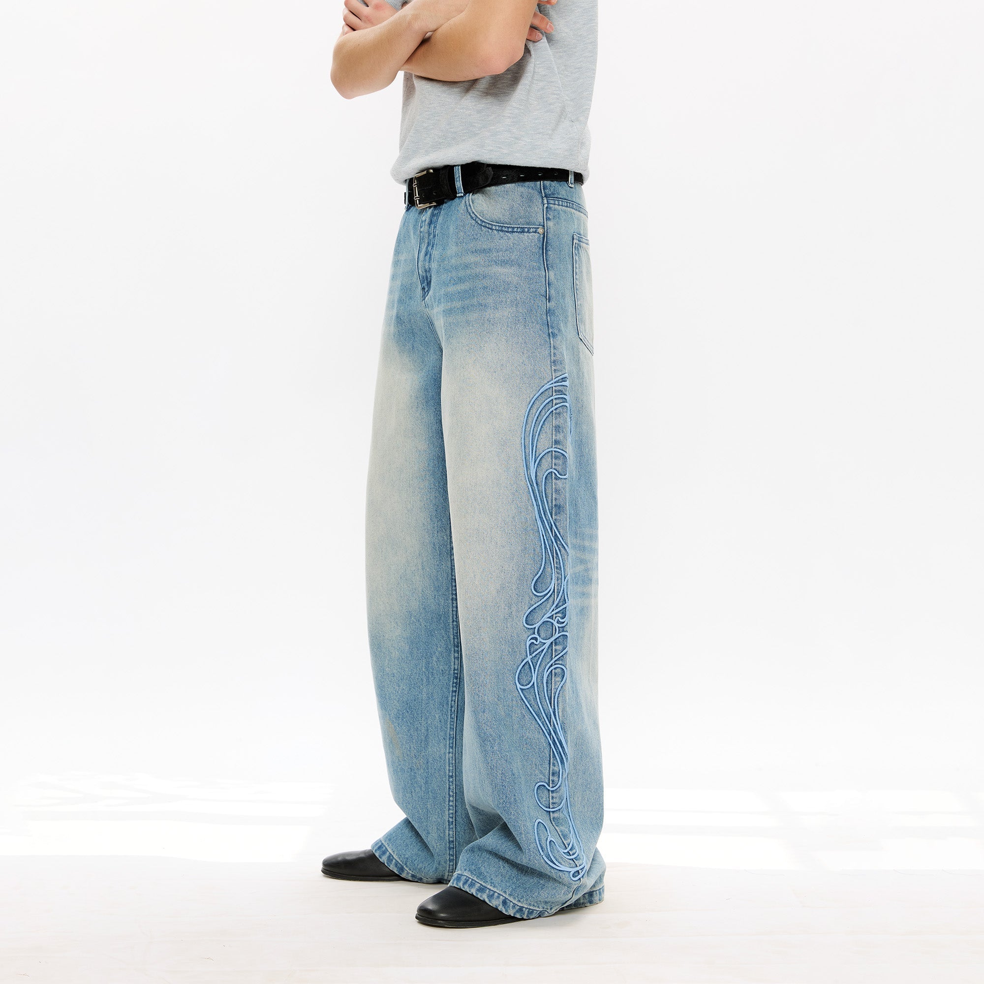 KREATE Totem Embroidered Jeans-Jeans-S-Free Shipping Leatheretro