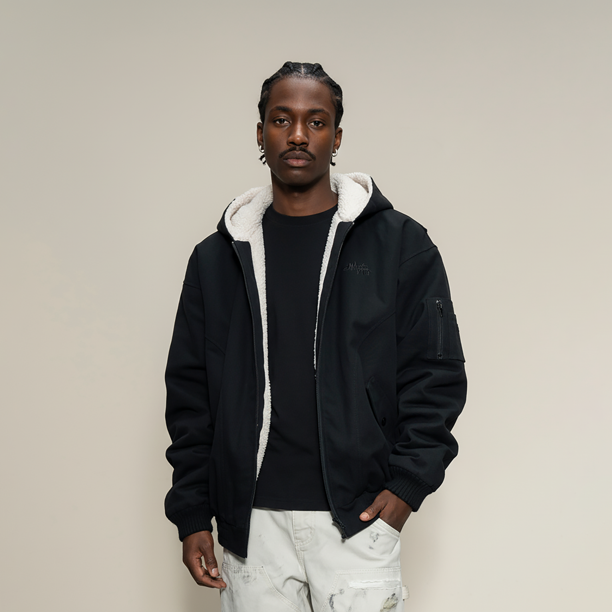 MAKEMORE Sherpa-Lined Canvas Hooded Jacket-Jacket-S-Free Shipping Leatheretro