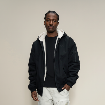 MAKEMORE Sherpa-Lined Canvas Hooded Jacket-Jacket-S-Free Shipping Leatheretro