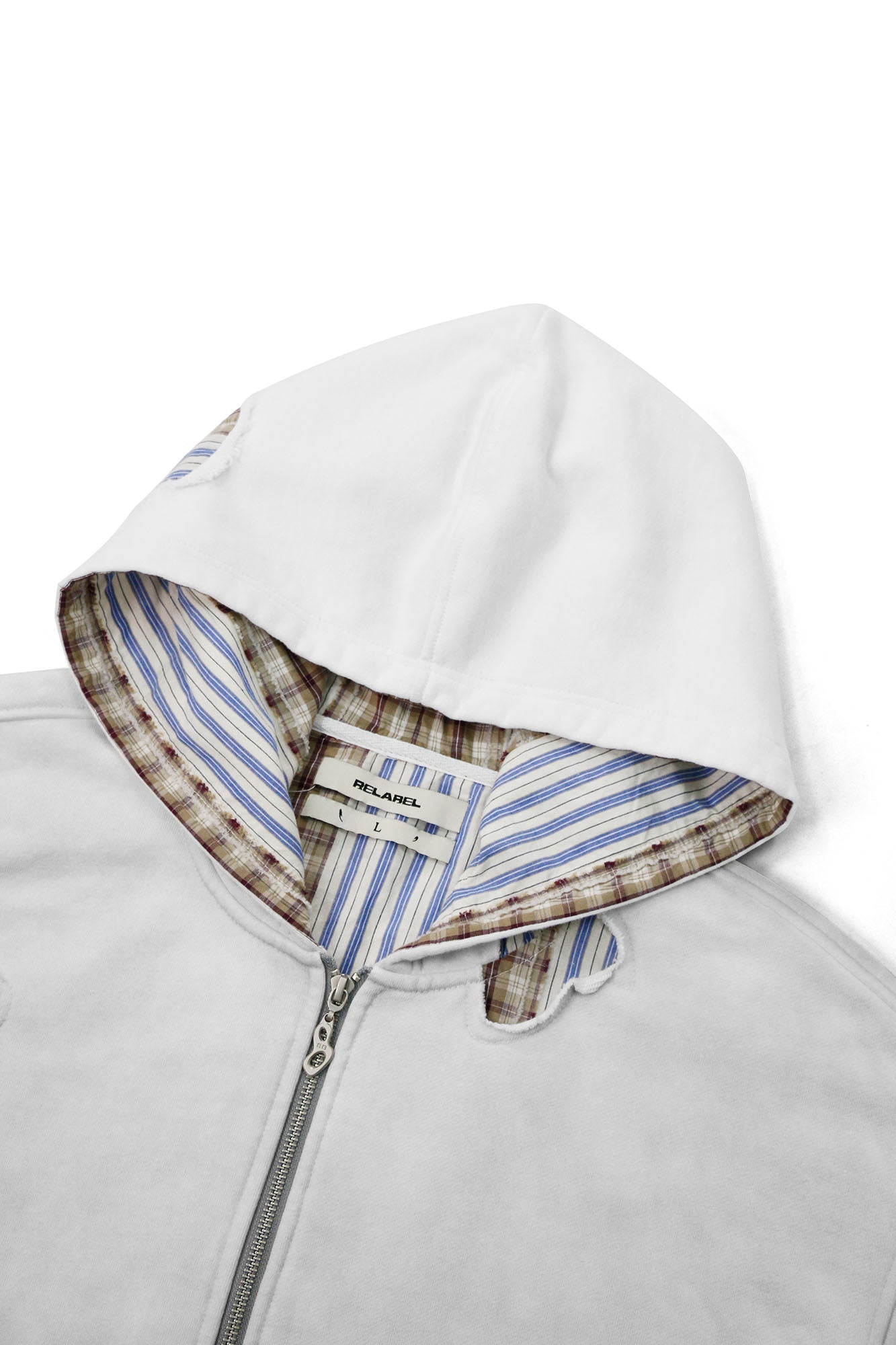 RELABEL Distressed Plaid Cut-Out Layered Hooded Jacket-Jacket-XS (Preorder)-Free Shipping Leatheretro