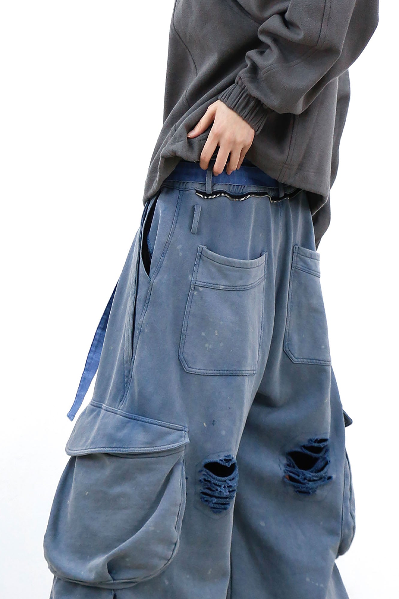 RELABEL Distressed Splatter Double-Waist Cargo Pants-Pants-XS-Free Shipping Leatheretro