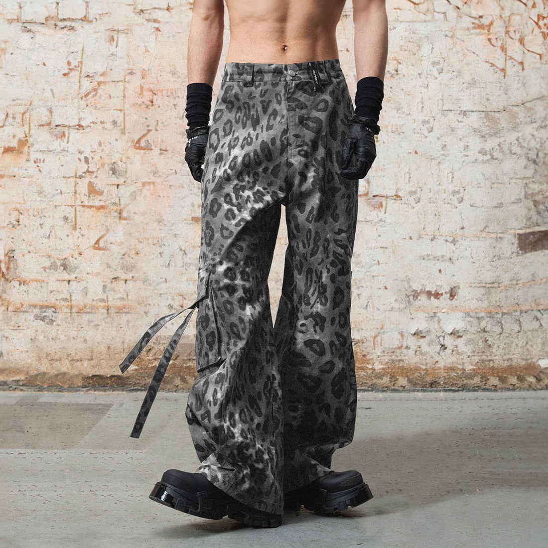 RELABEL Leopard Multi-Pocket Ribbon Cargo Pants-Pants-S-Free Shipping Leatheretro