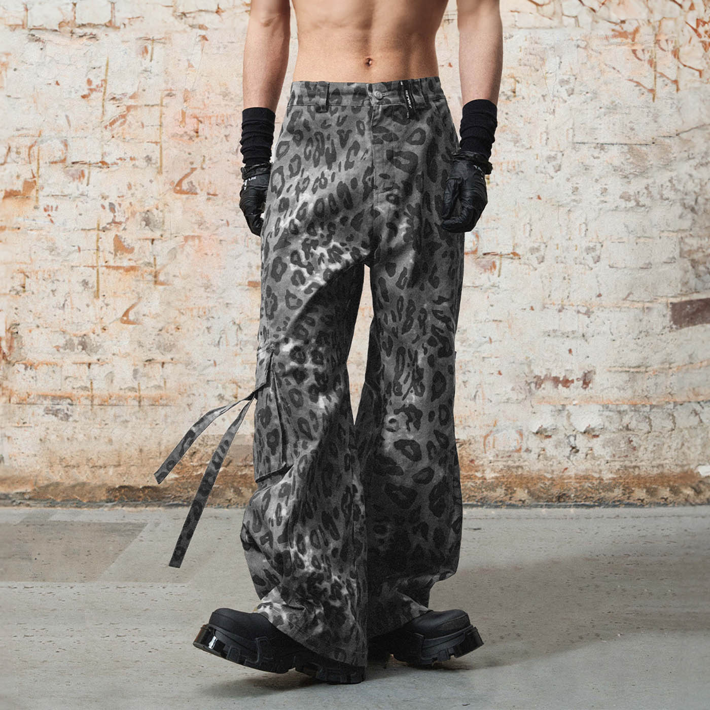 RELABEL Leopard Multi-Pocket Ribbon Cargo Pants-Pants-S-Free Shipping Leatheretro