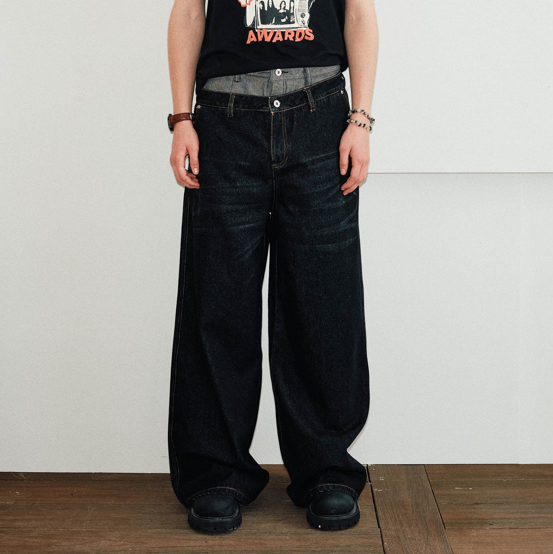 KREATE Washed Double-Waist Jeans-Jeans-S-Grey-Free Shipping Leatheretro