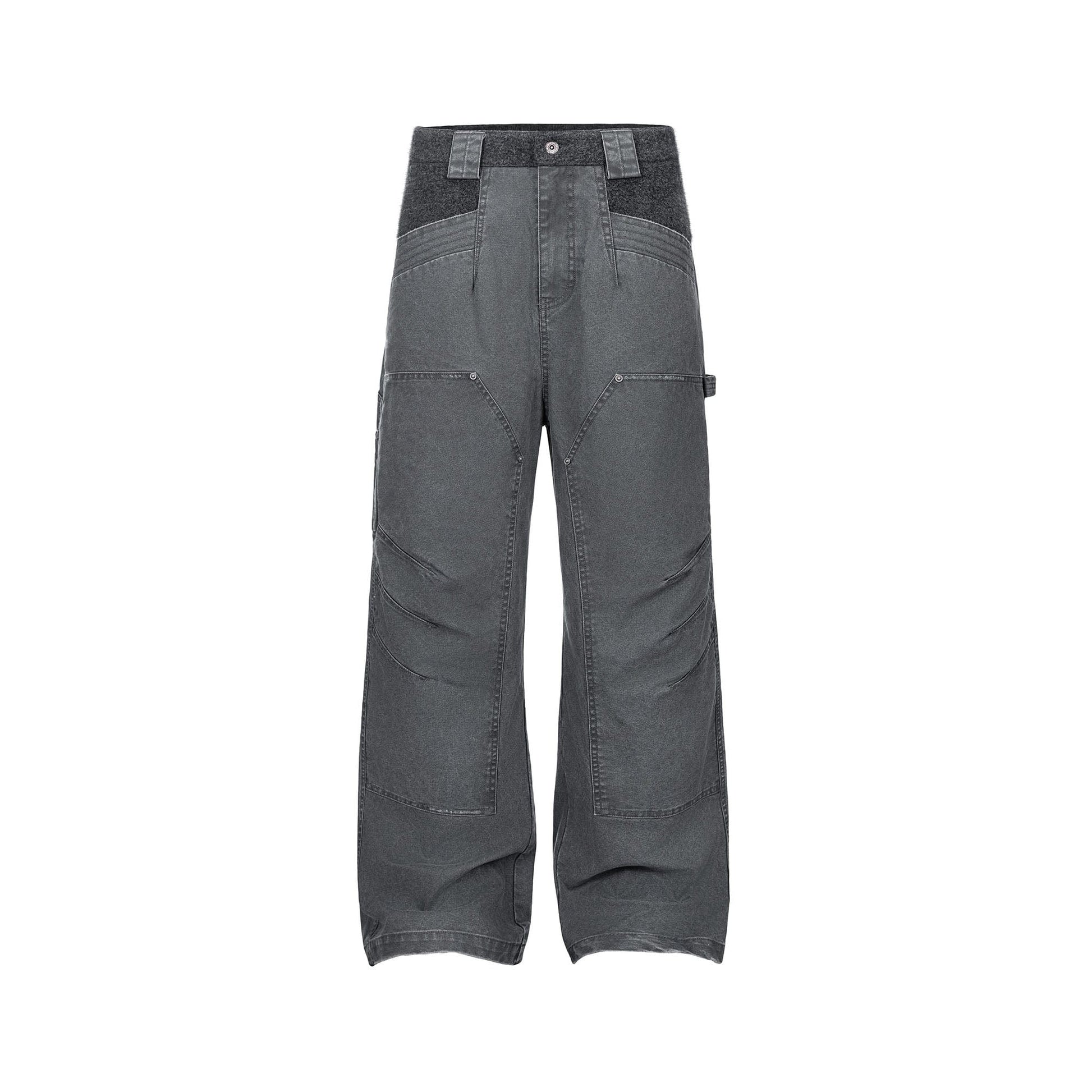 ESAIAS Claw Washed Panel Straight-Leg Pants-Pants-S-Free Shipping Leatheretro