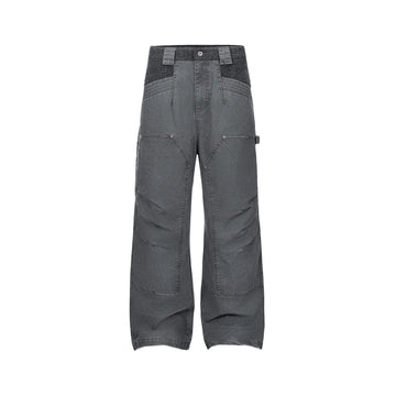 ESAIAS Claw Washed Panel Straight-Leg Pants-Pants-S-Free Shipping Leatheretro