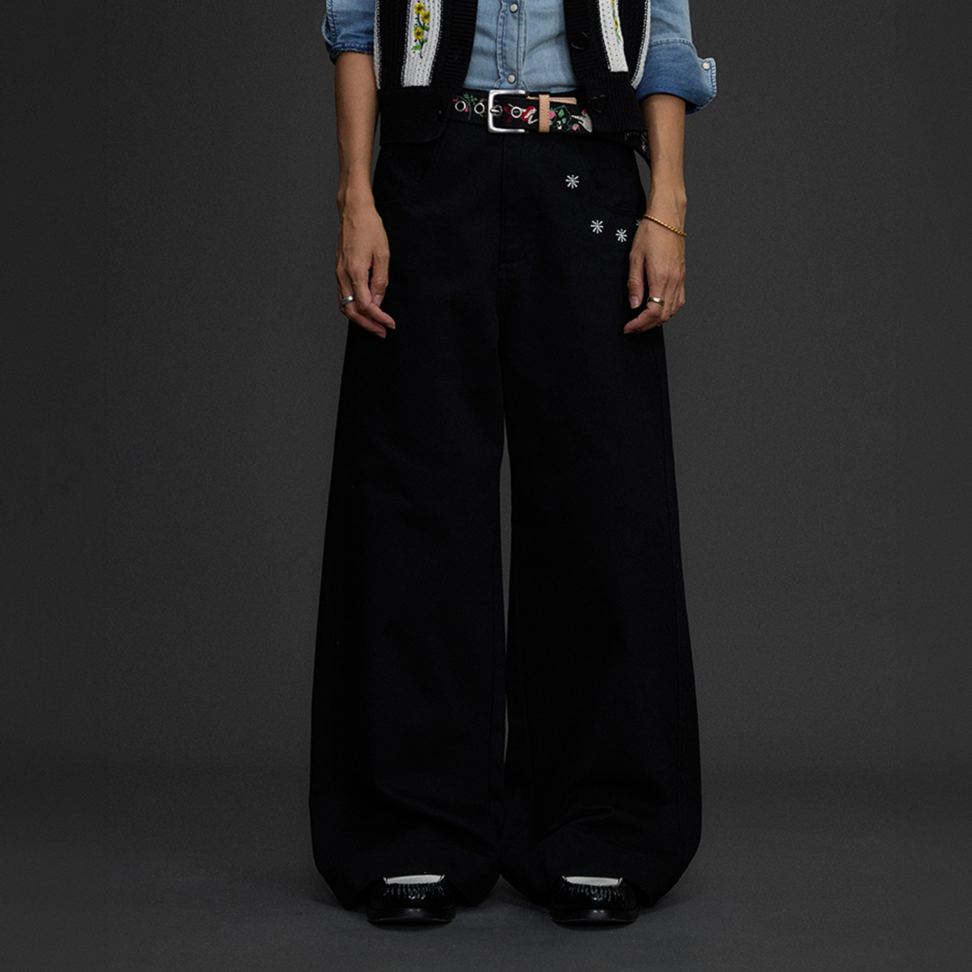 NIANJIUYIKOUER Embroidered Wide-Leg Twill Pants-Pants-XS-Free Shipping Leatheretro