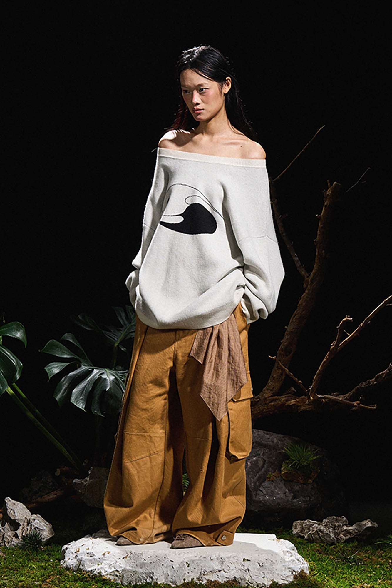 RELABEL Detachable Scarf Pleated Waxed Wide-Leg Cargo-Pants-XS-Yellow-Free Shipping Leatheretro