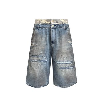 TH4SWE Double-Waist Cross Embroidered Distressed Shorts-Shorts-S-Free Shipping Leatheretro
