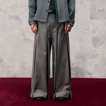 ALVNG AR ANTS Double Pleat Panel Wide-Leg Trousers-Pants-S-Gray-Free Shipping Leatheretro
