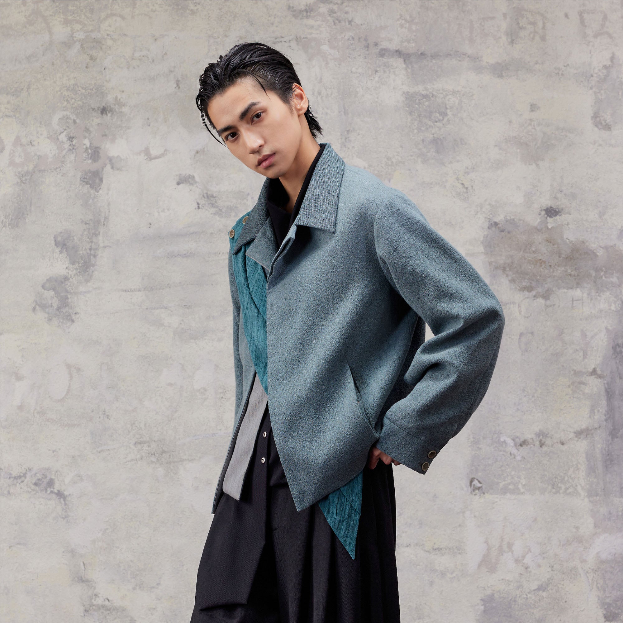 ALVNG AR ANTS Asymmetric Scarf Linen-Blend Jacket-Jacket-S (Preorder)-Free Shipping Leatheretro