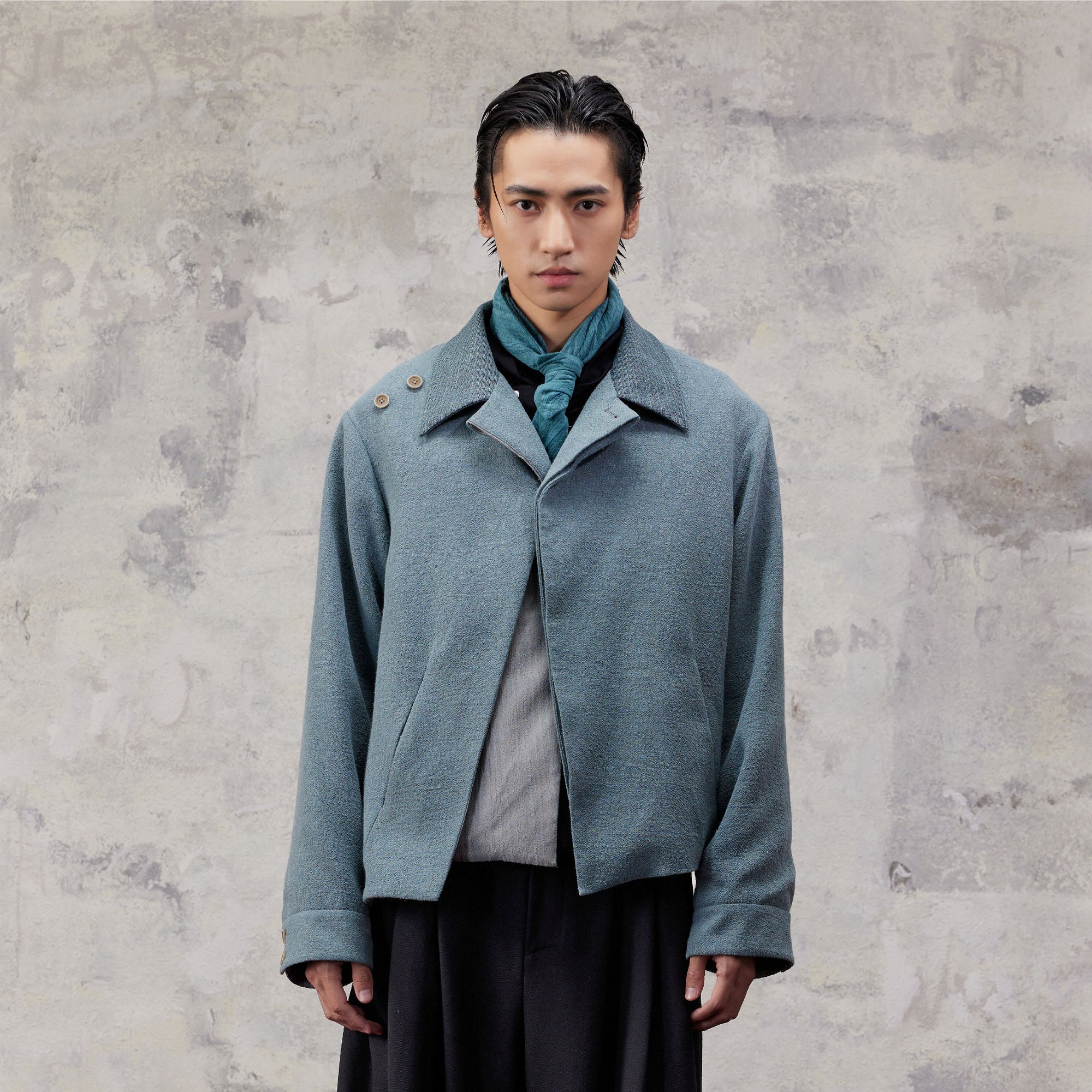 ALVNG AR ANTS Asymmetric Scarf Linen-Blend Jacket-Jacket-S (Preorder)-Free Shipping Leatheretro