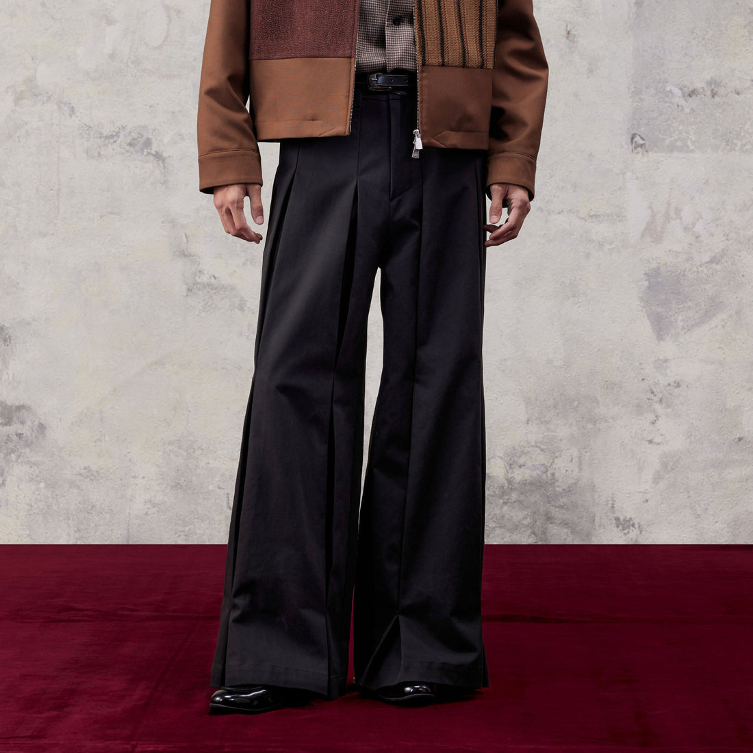 ALVNG AR ANTS Double Pleat Panel Wide-Leg Trousers-Pants-S-Gray-Free Shipping Leatheretro