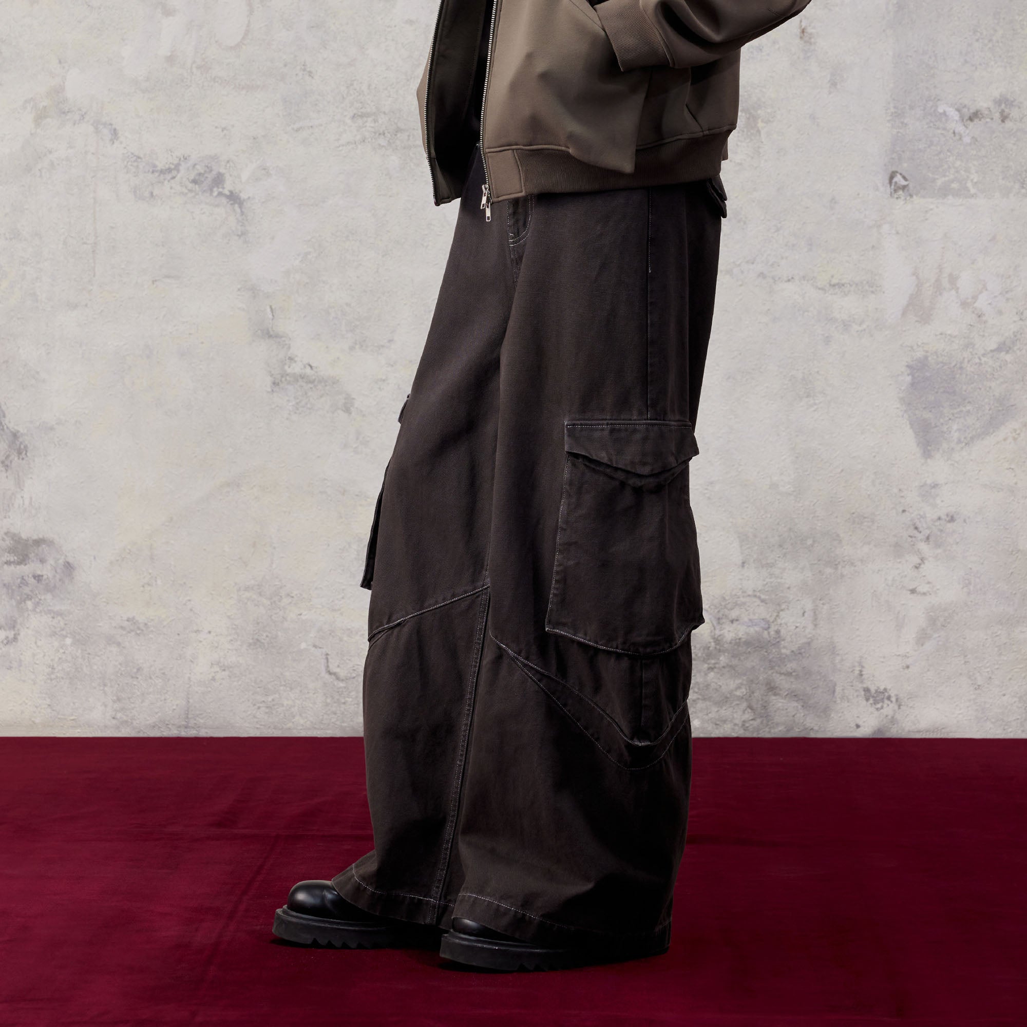 ALVNG AR ANTS Washed Big Pockets Wide-Leg Cargo Pants-Pants-S-Free Shipping Leatheretro