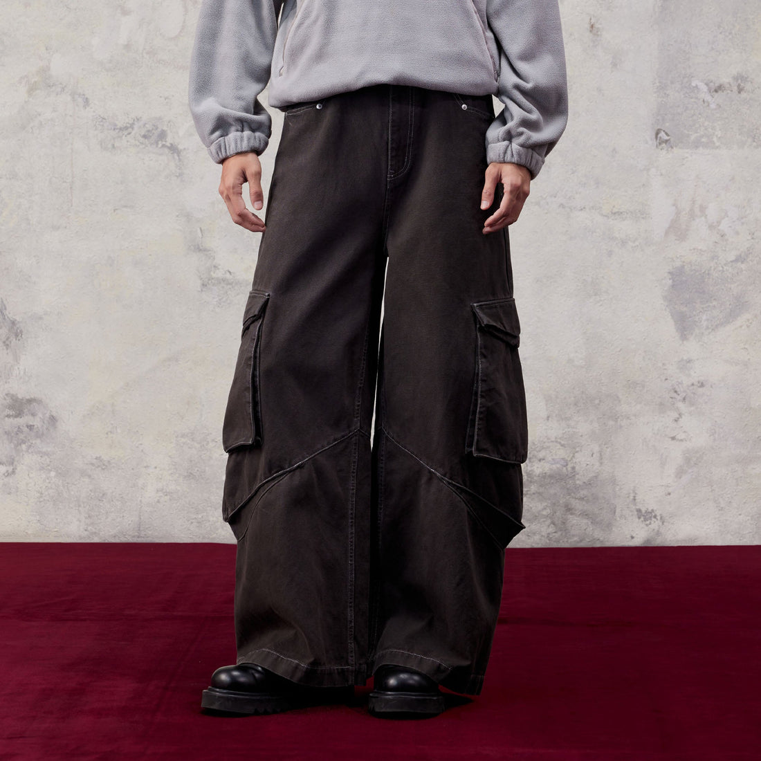 ALVNG AR ANTS Washed Big Pockets Wide-Leg Cargo Pants-Pants-S-Free Shipping Leatheretro