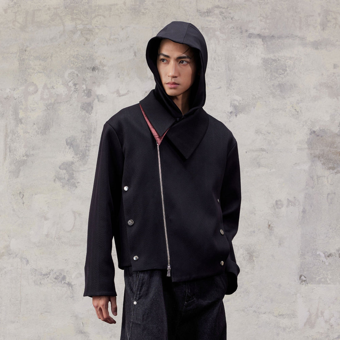 ALVNG AR ANTS Asymmetric Dual-Zip Layered Collar Jacket-Jacket-S-Free Shipping Leatheretro