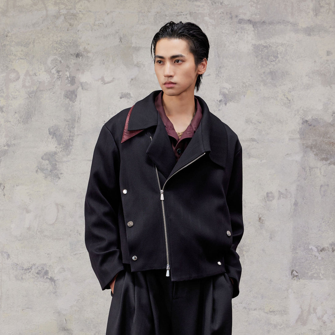 ALVNG AR ANTS Asymmetric Dual-Zip Layered Collar Jacket-Jacket-S-Free Shipping Leatheretro