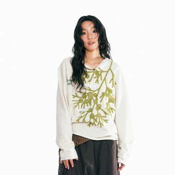 1997 POSTOFFICE Sesame Leaf Embroidered V-Neck Hoodie-Hoodie-S-Free Shipping Leatheretro