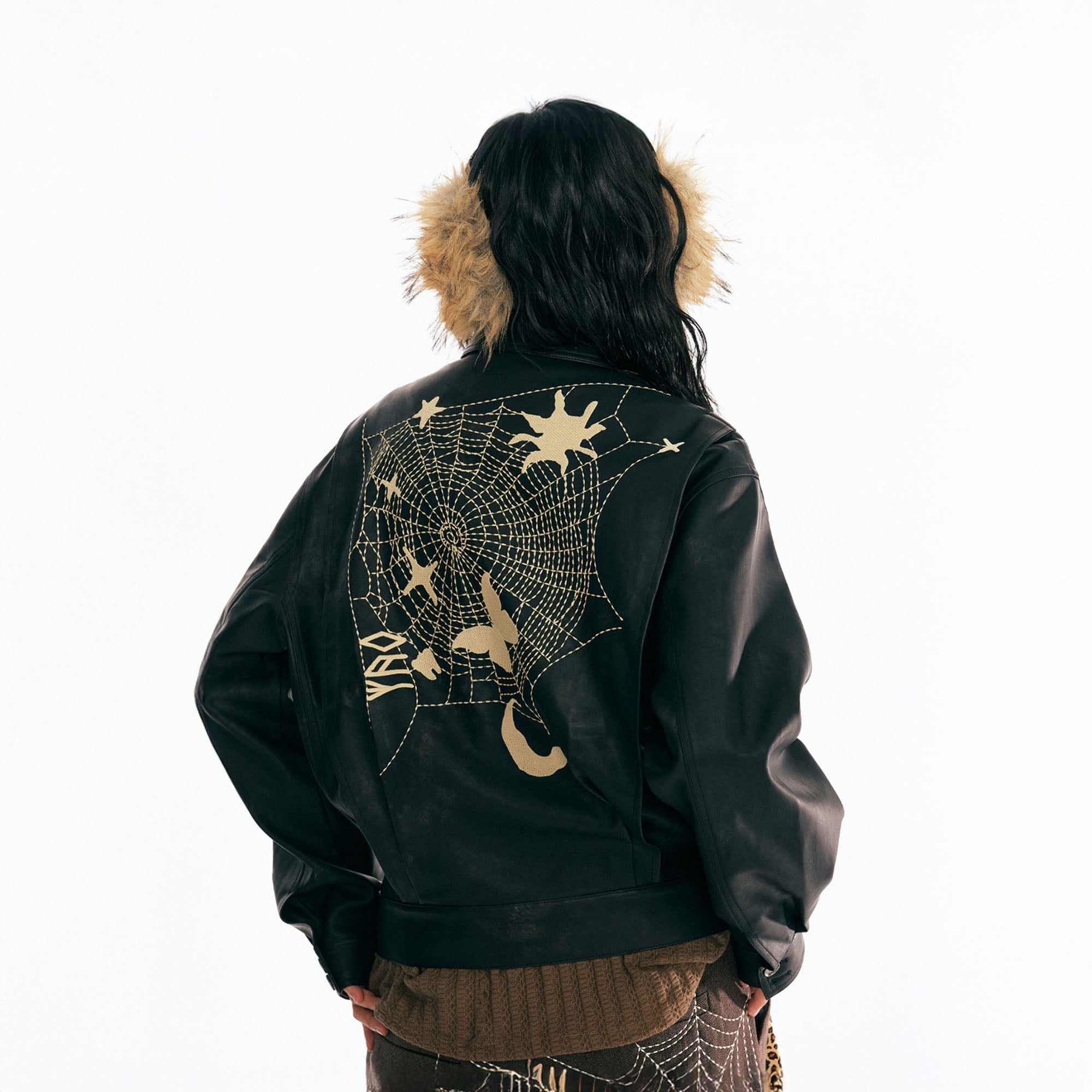 1997 POSTOFFICE Dreamcatcher Graphic Faux Leather Jacket-Jacket-S-Coffee-Free Shipping Leatheretro