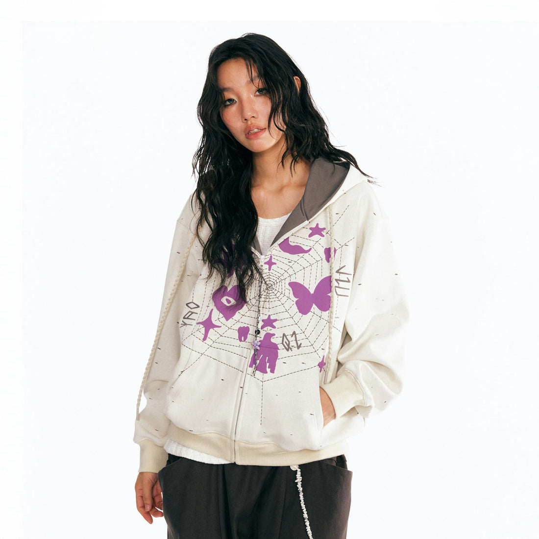 1997 POSTOFFICE Dreamcatcher Graphic Zip-Up Hoodie-Jacket-S-Beige-Free Shipping Leatheretro