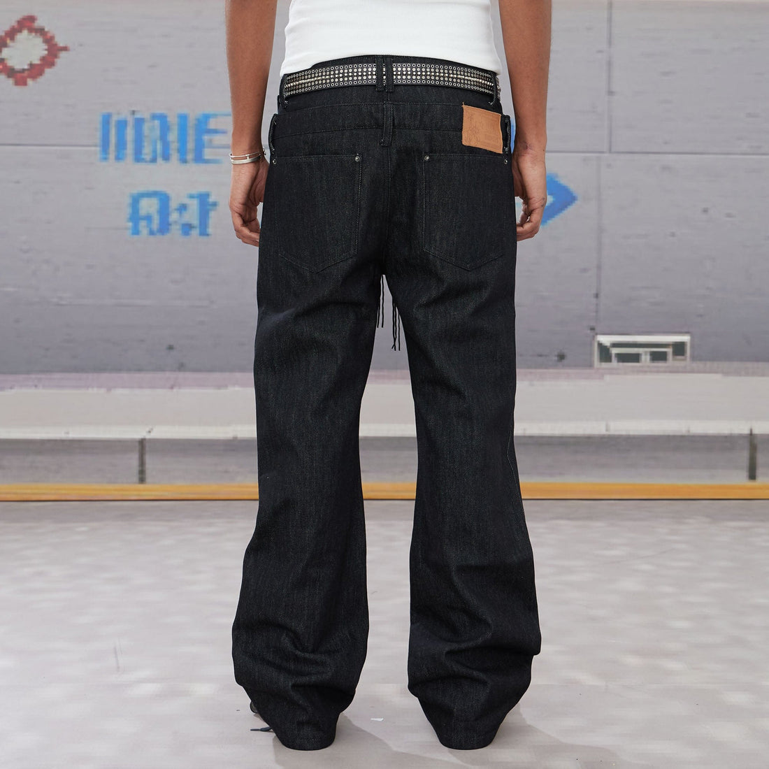 DND4DES Slanted Zipper Lace-Up Double-Waistband Raw Jeans-Jeans-XS-Free Shipping Leatheretro