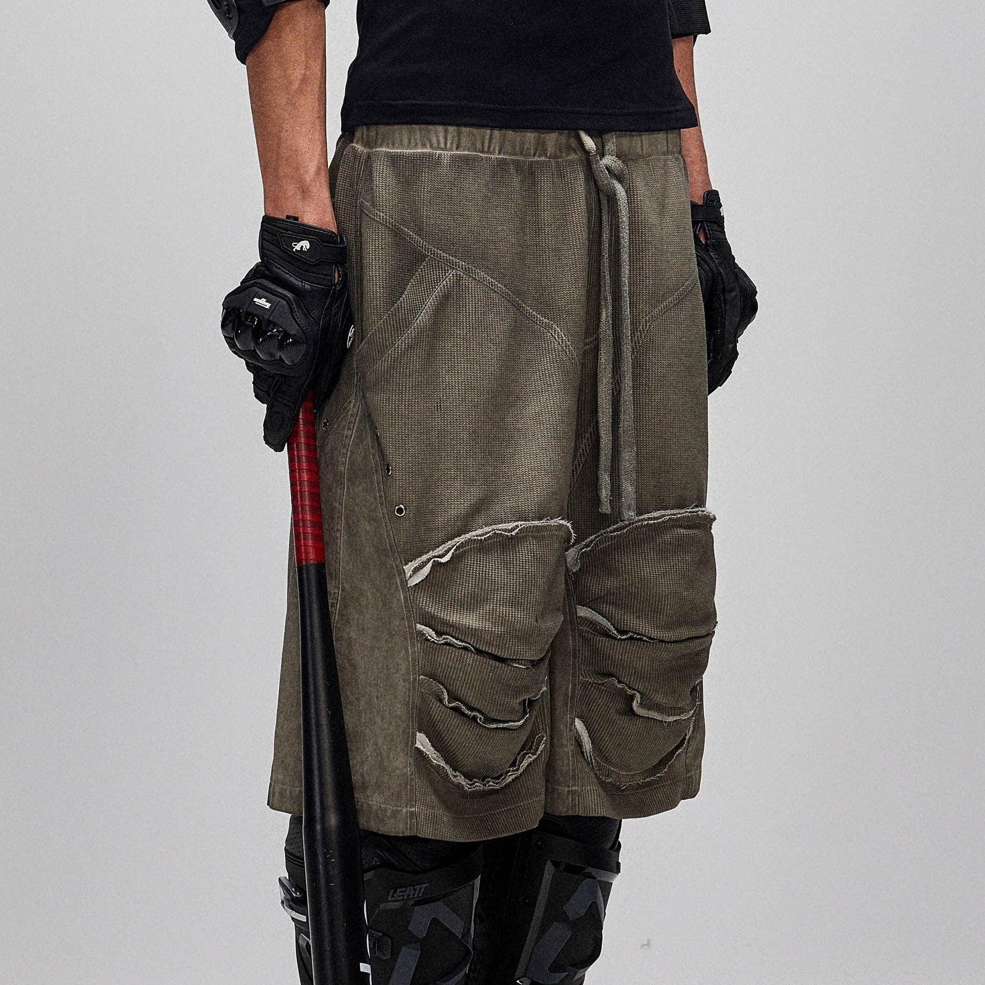 FLYERRER Dirty Fit Layered Frayed Knee Shorts-Shorts-S-Free Shipping Leatheretro