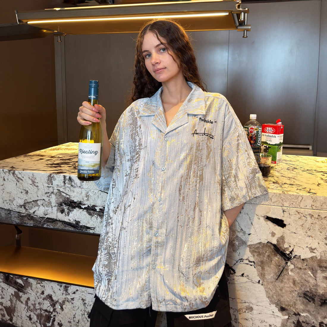 MIICHOUS Metallic Foil Brushed Embroidered Cuban Half Shirt-Half shirt-S-Free Shipping Leatheretro