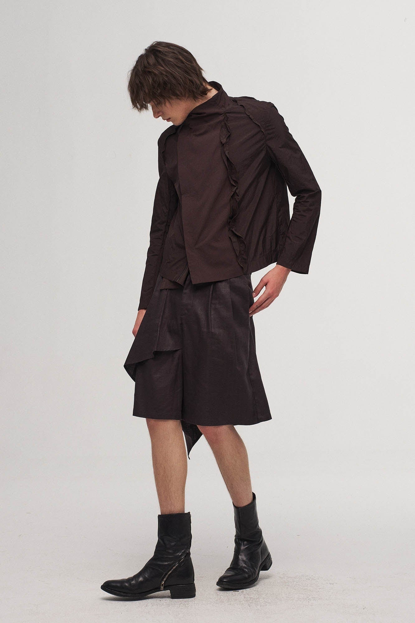 ILNya Nieternite Nifutur Asymmetrical Draped Pleated Shorts-Shorts-S(0)-Free Shipping Leatheretro