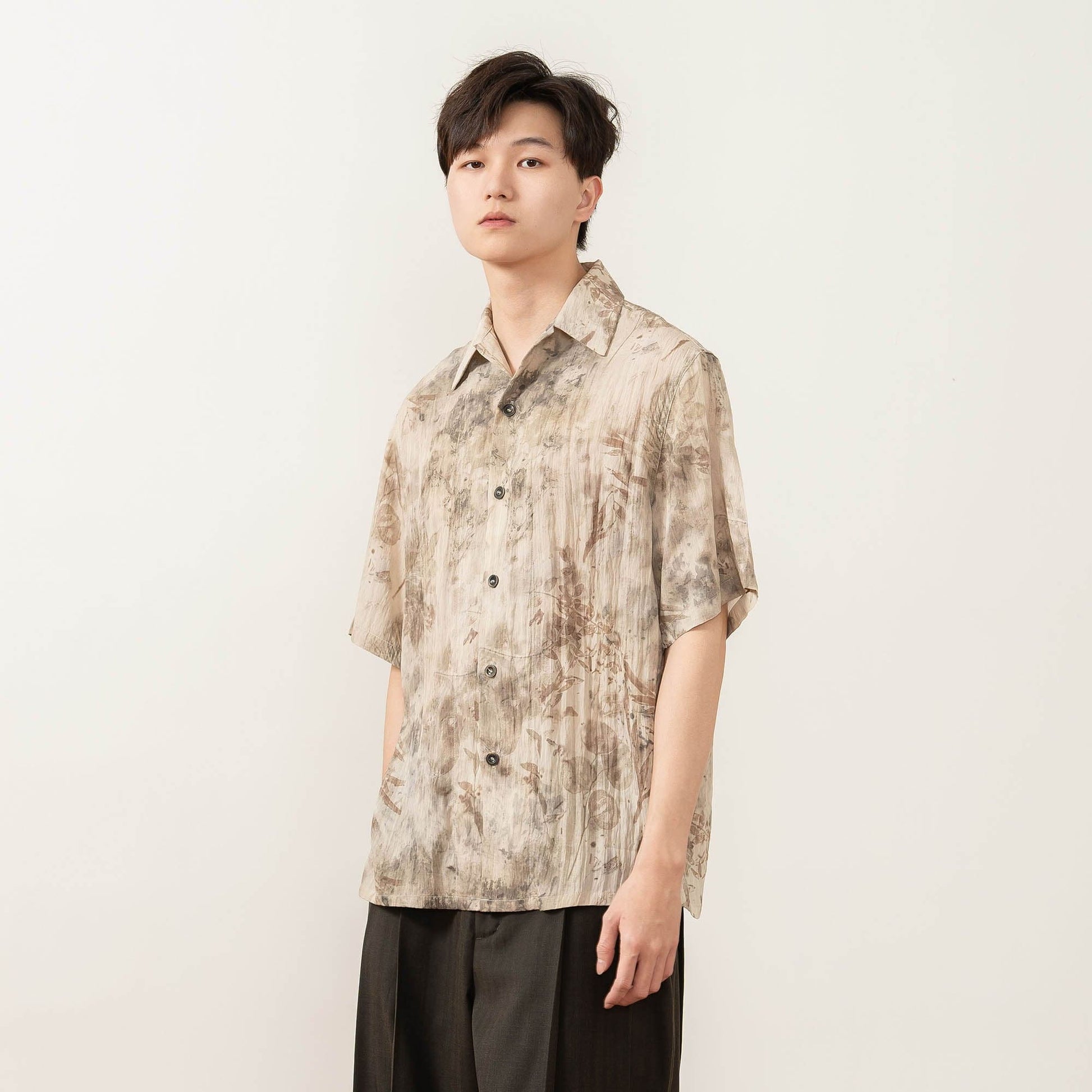 MOITIEDEPETALE Wrinkled Tie-Dyed Botanical Half Shirt-Half shirt-XS-Free Shipping Leatheretro