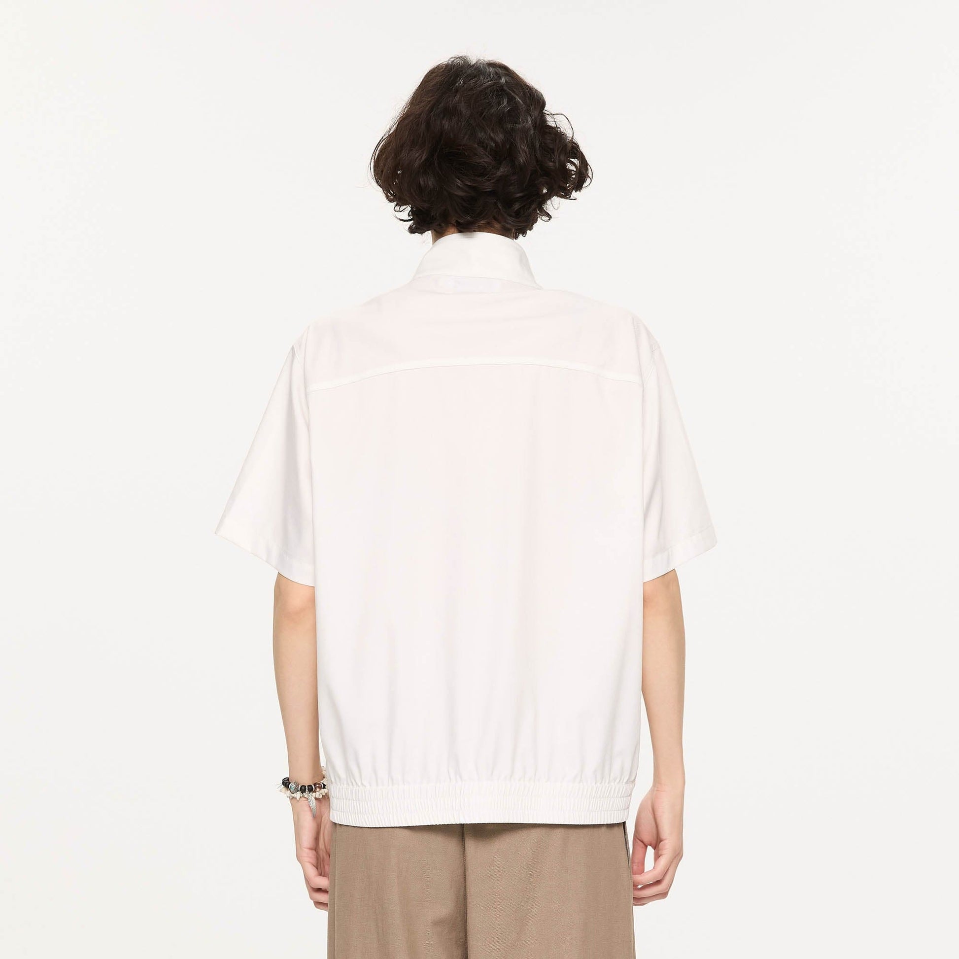 KREATE Harrington Stand-Collar Half Sleeve Shirt-Half shirt-S-Khaki-Free Shipping Leatheretro