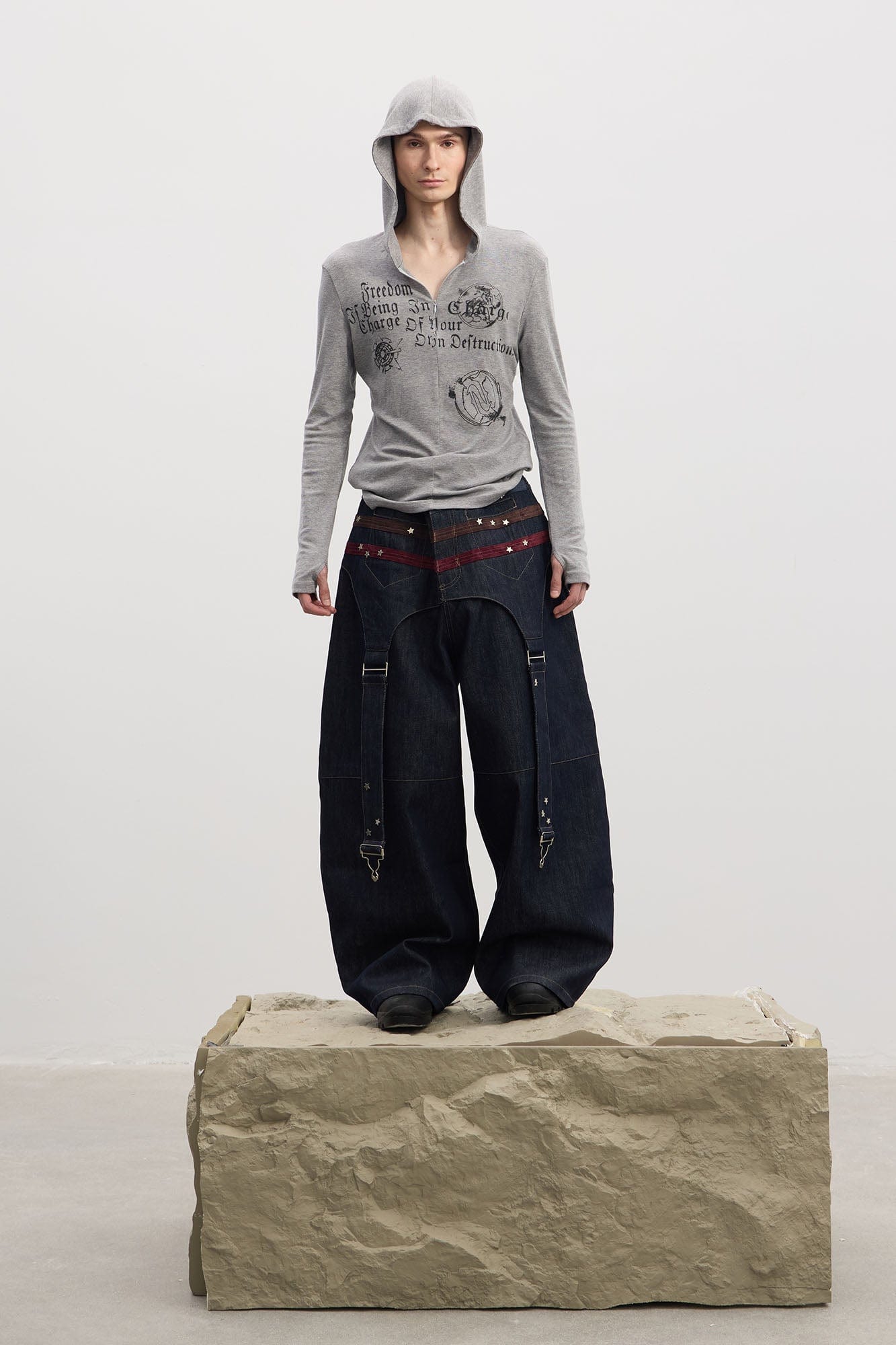 DND4DES Star-Rivet Harness-Layered Curved Jeans-Jeans-XS-Free Shipping Leatheretro