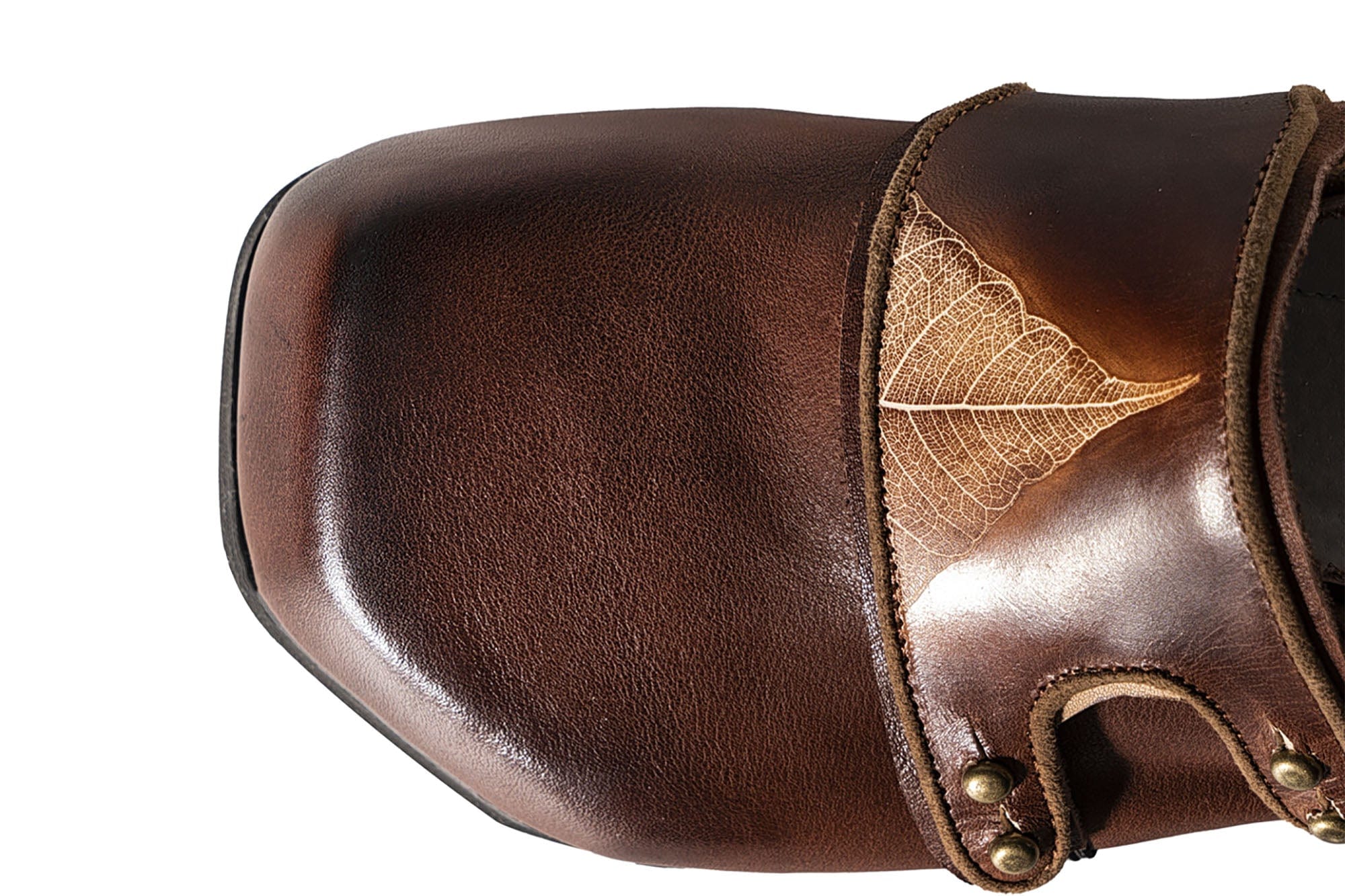 REWRITE Leaf Cowhide Velcro Loafers Brown-Shoes-38.5-Free Shipping Leatheretro