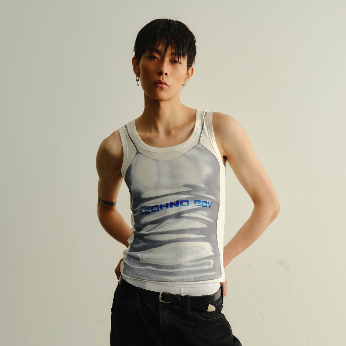 KADAKADA Technoboy Faux-Layer Tank Top-Tank Top-S-White-Free Shipping Leatheretro