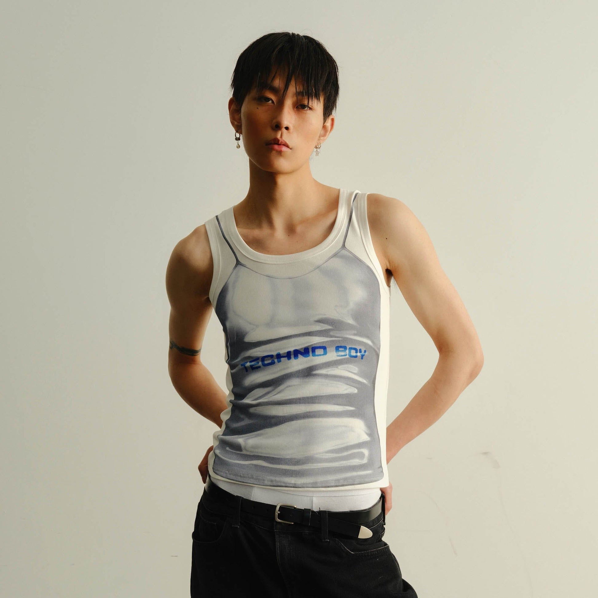 KADAKADA Technoboy Faux-Layer Tank Top-Tank Top-S-White-Free Shipping Leatheretro