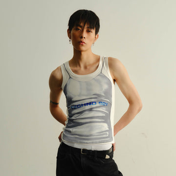 KADAKADA Technoboy Faux-Layer Tank Top-Tank Top-S-White-Free Shipping Leatheretro