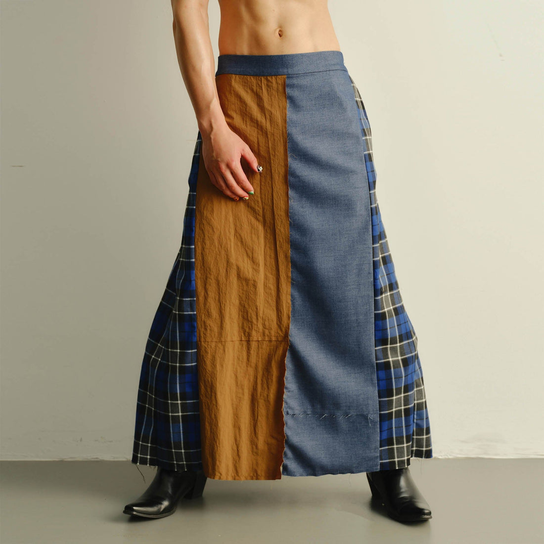 KADAKADA Paneled Reversible Plaid Raw-Edge Maxi Skirt-Shorts-M-Free Shipping Leatheretro